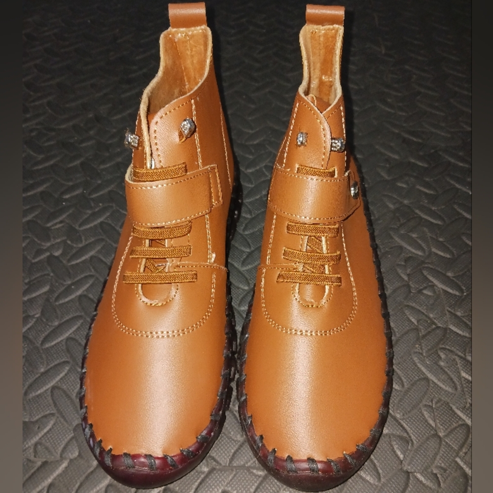 NEW Women Khaki velero lace up flat boots - Picture 6 of 9